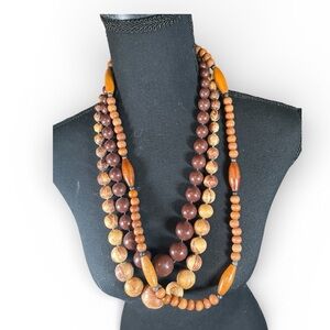 Elegant Brown Beaded Necklaces.  Three vintage necklaces.